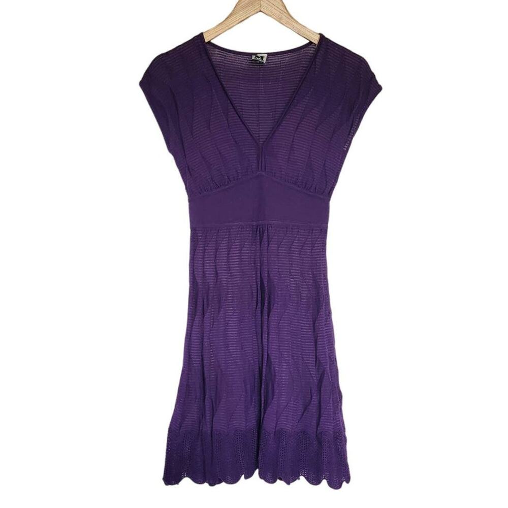 M Missoni Knit Crochet Fit & Flare Dress Purple IT Size 38 / US Size 2